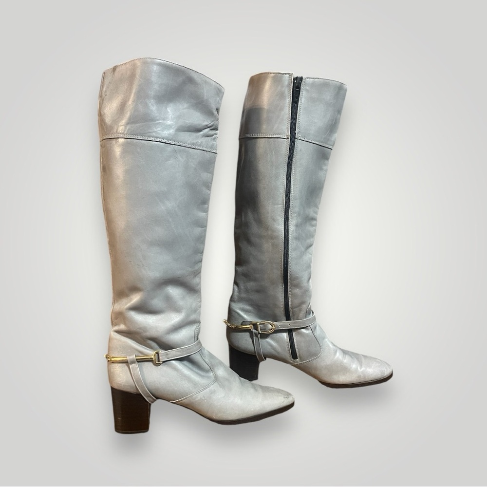 Vintage Andrew Geller Tall Gray Leather Boots Size 9N Made in Italy
